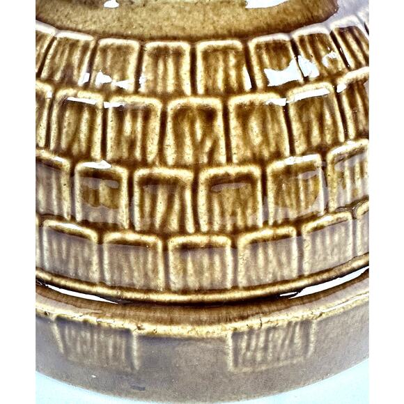 Mid 20th Century USA 9" Round Tureen Bowl Casserole w/Lid Brown Shingle Pattern - Picture 7 of 9